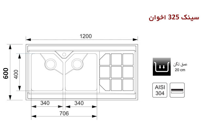 سینک ظرفشویی باکسی اخوان کد 325