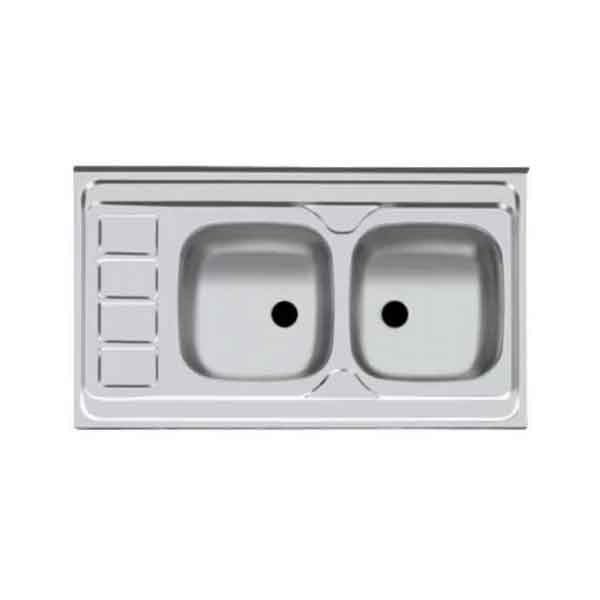 سینک ظرفشویی معمولی دو لگن اخوان کد 4Cr سایز 60100