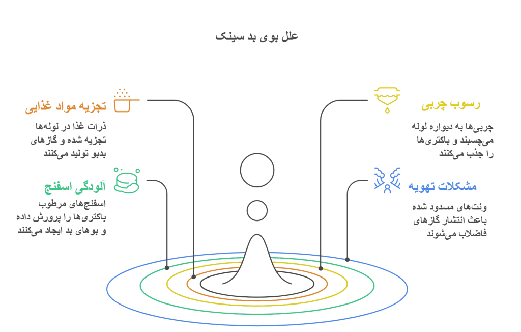 رفع بوی بد سینک ظرفشویی؛ راهنمای قطعی تشخیص، درمان و جلوگیری از بازگشت بو 22 علل اصلی ایجاد بو در سینک آشپزخانه