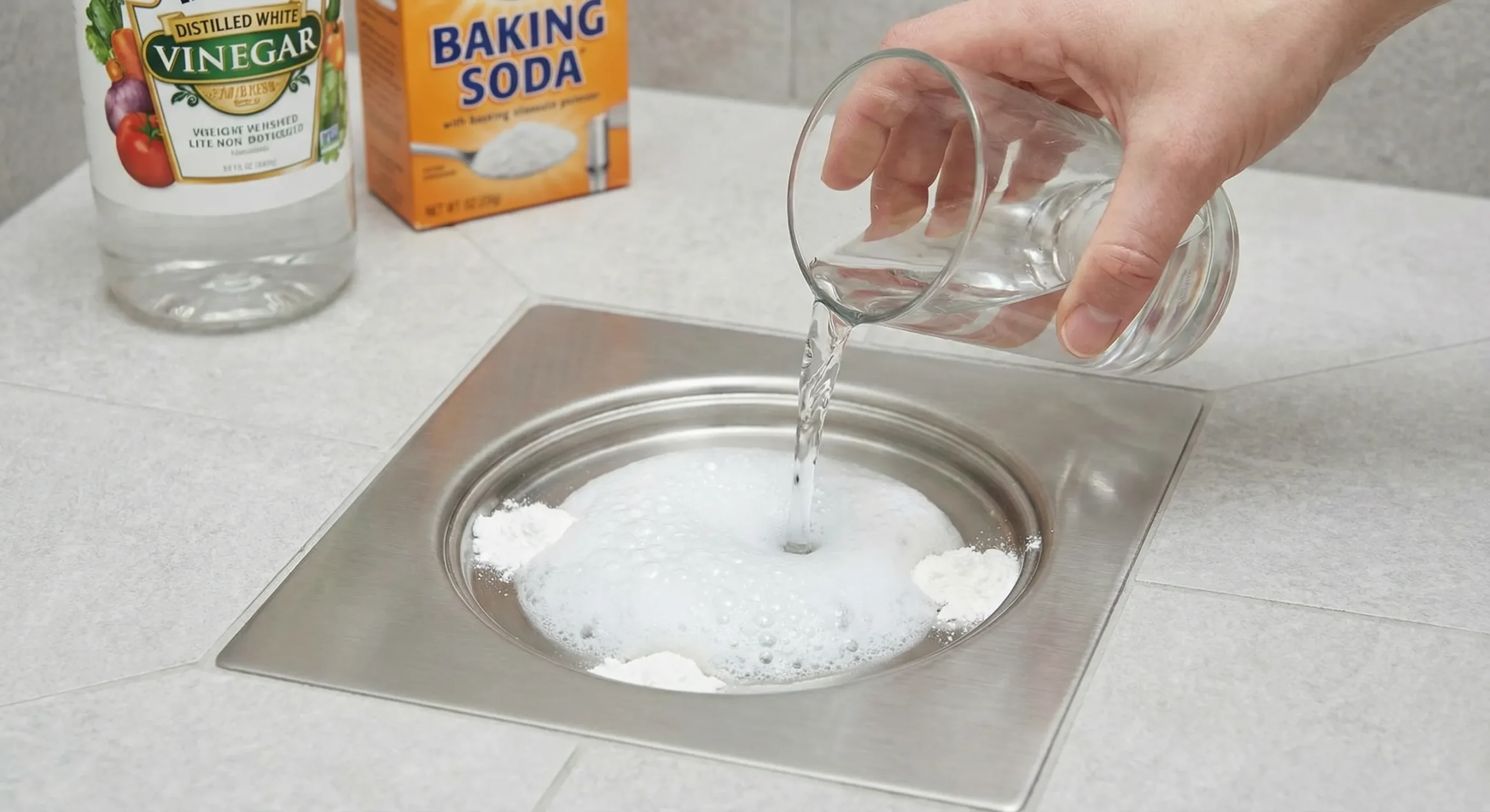 بوی بد فاضلاب حمام؛ دلایل، راهحلهای خانگی و تخصصی برای رفع قطعی بو 24 ریختن ترکیب جوش شیرین و سرکه برای رفع بوی فاضلاب